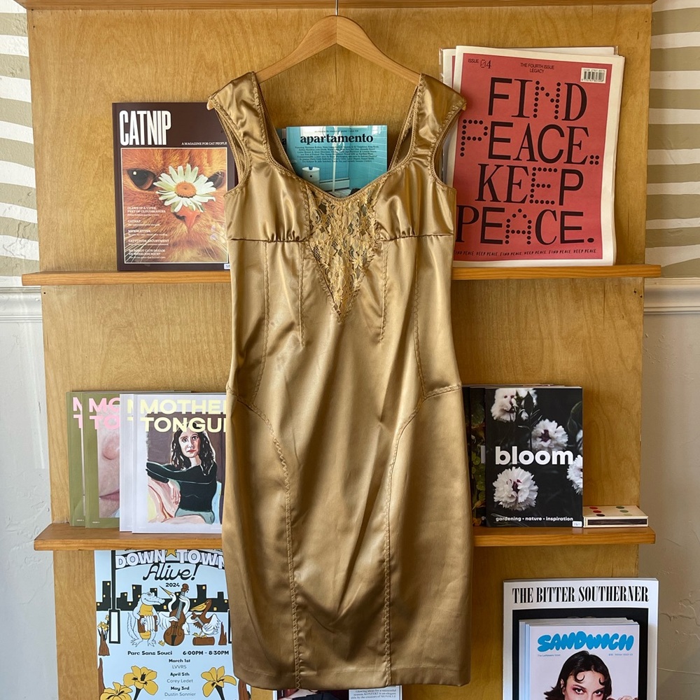 NWT Metallic Bronze Y2K Dolce & Gabbana Dress with Lace Detail